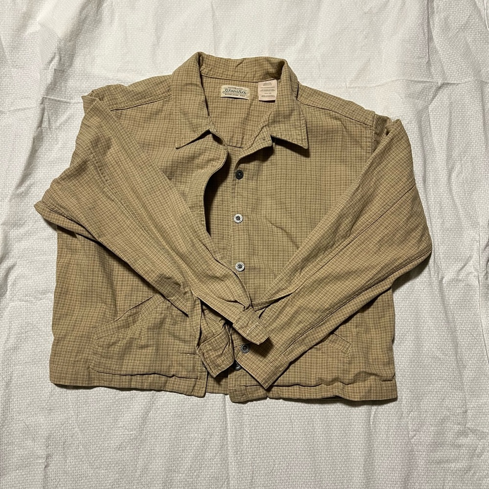 St. John's Bay Tan Lightweight Shirt Jacket Classic Collar Relaxed Fit